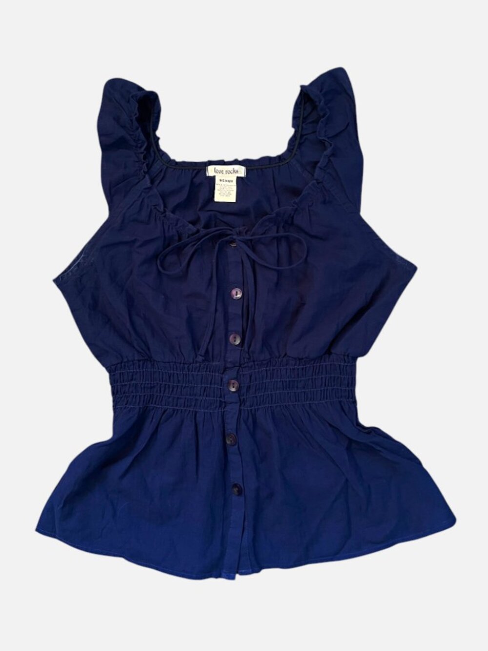 Y2K Love Rocks Navy Blue Babydoll Top Twilight Core